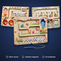 VedaPlay Trio: Krishna, Hanuman and Ganesha Montessori magnetic mazes in birch wood. Birch wood, sealed magnets, no batteries.