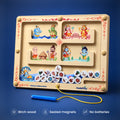 Vishnu's Mahavatar Montessori magnetic maze in birch wood with hex-grip pen. Birch wood, sealed magnets, no batteries.