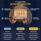 Vishnu's Mahavatar magnetic maze grows with your child: screen-free independent play, problem solving and motor skills, focus without force, patience disc by disc. Hands at 15 months, words at 24 months, numbers at 36 months.