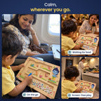 Calm, wherever you go: screen-free play on the go, while waiting for food and at home while dinner cooks.