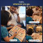 Calm, wherever you go: screen-free play on the go, while waiting for food and at home while dinner cooks.