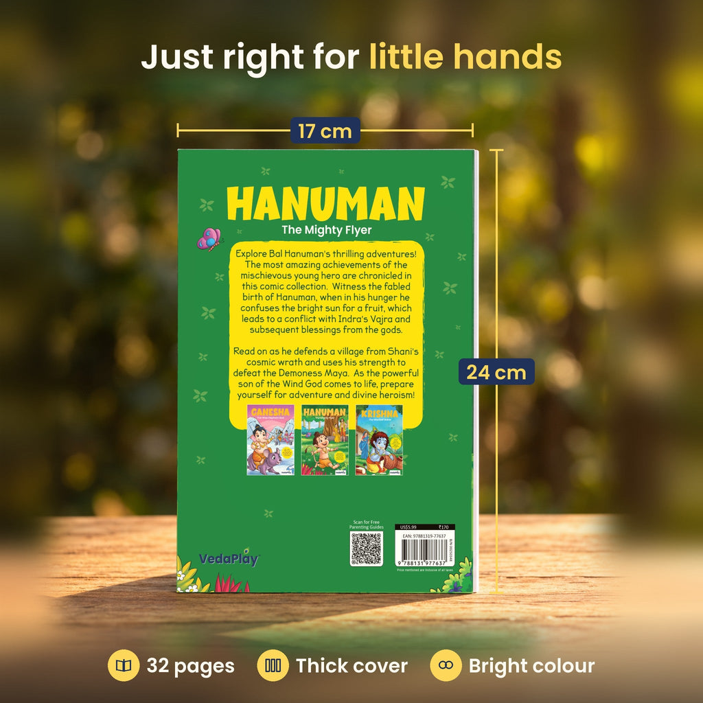 Hanuman comic back cover, 17 x 24 cm, 32 pages, thick cover
