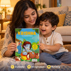 Mother and child reading the Krishna comic together: curiosity, imagination, bonding