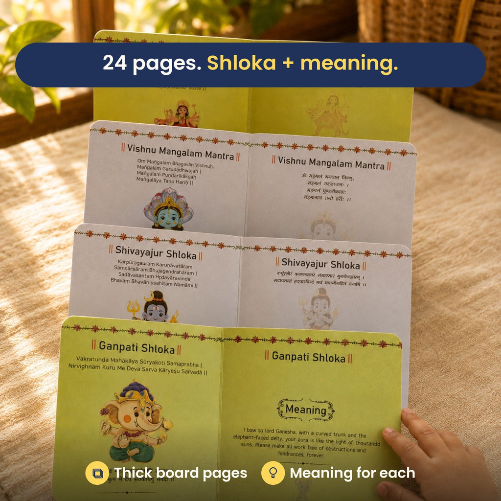 Inside pages: Vishnu, Shiva and Ganpati shlokas in Sanskrit with English meaning