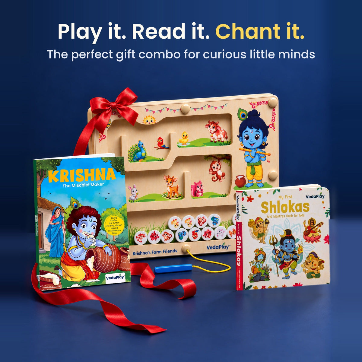 Gift combo: Krishna maze, Krishna comic and Shlokas board book. Play it, read it, chant it