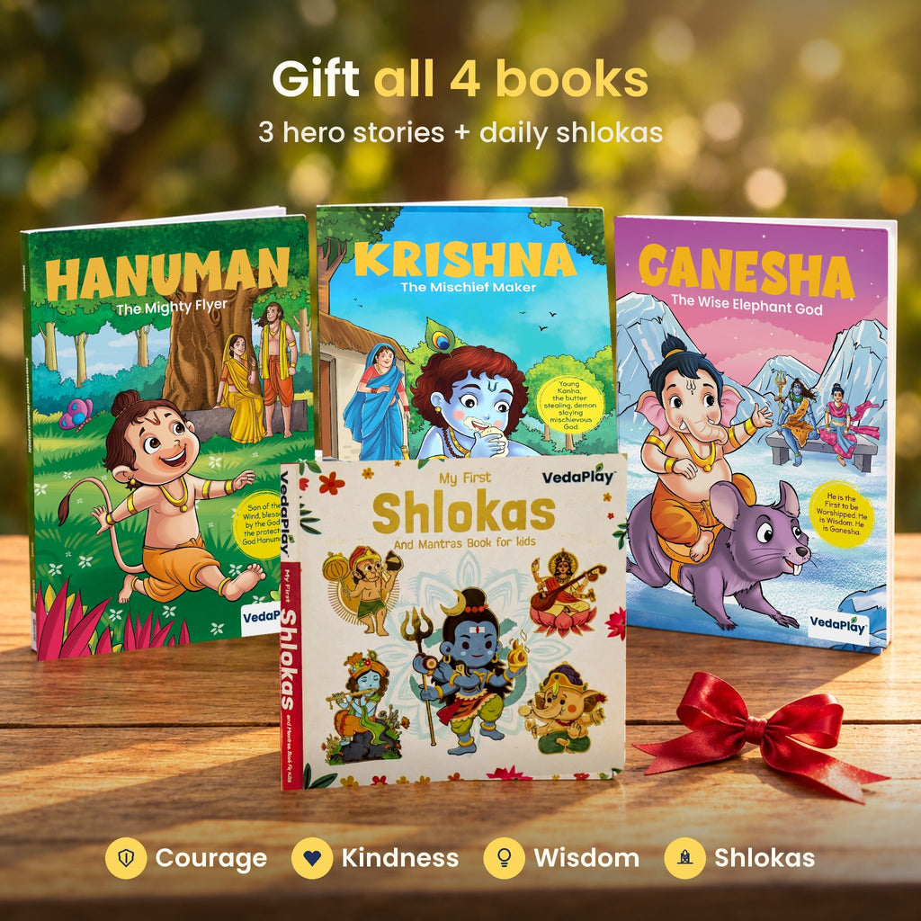 Gift all 4 books: Hanuman, Krishna and Ganesha comics with the Shlokas board book